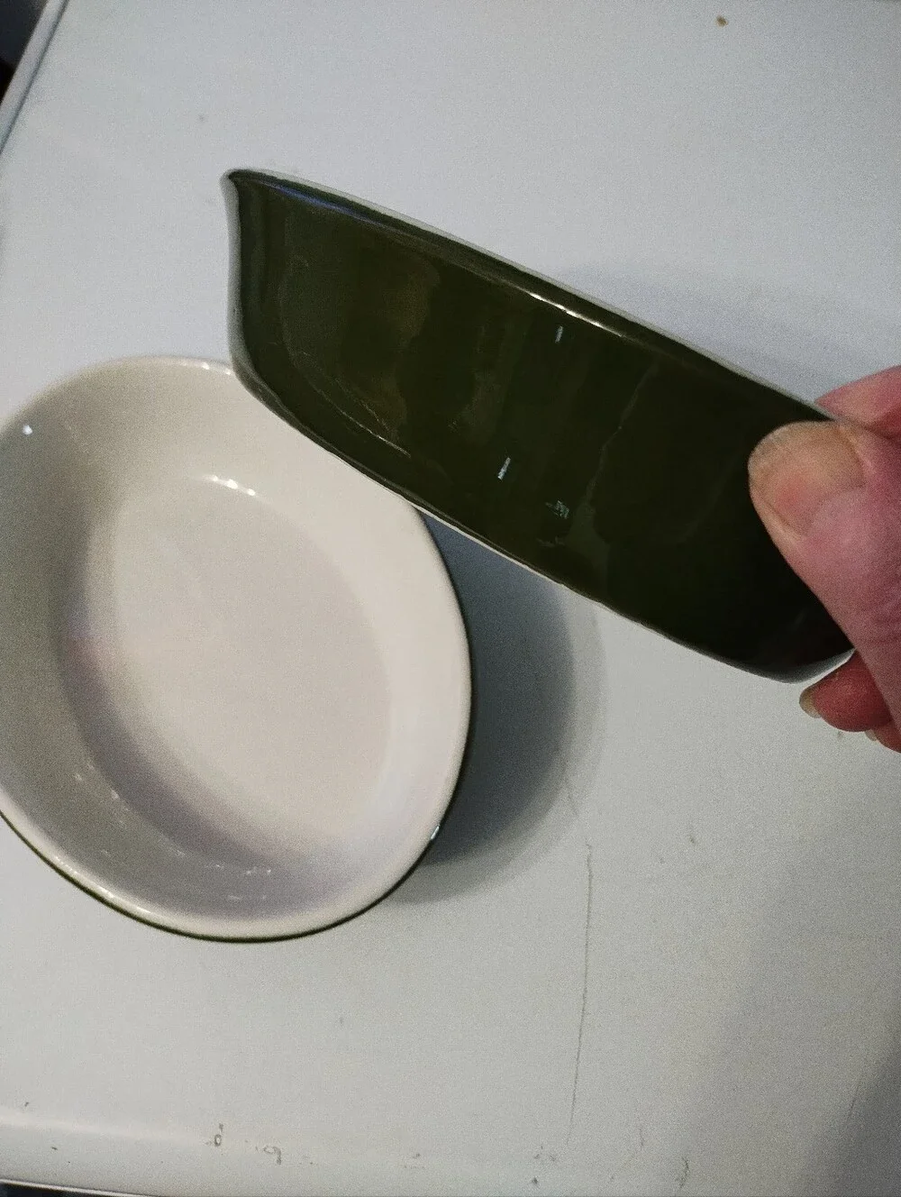 2 Vintage Hall China Forest Green Ceramic Oval Baking Dishes